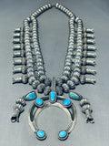 301 Gram Native American Navajo Hogan Bead Turquoise Sterling Silver Squash Blossom Necklace-Nativo Arts