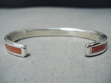 Exceptional Zuni Native American Coral Inlay Sterling Silver Bracelet-Nativo Arts