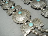 Detailed Concho Vintage Native American Navajo Turquoise Sterling Silver Squash Blossom Necklace-Nativo Arts