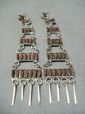 Fabulous Native American Zuni Coral Needlepoint Sterling Silver Earrings-Nativo Arts