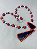Native American One Of The Best Santo Domingo Coral Turquoise Inlay Sterling Silver Necklace-Nativo Arts