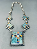 One Of The Best Ever Vintage Native American Navajo Turquoise Inlay Sterling Silver Necklace-Nativo Arts