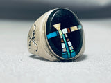 Detailed Night Vintage Native American Navajo Heavy Sterling Silver Opal Ring-Nativo Arts
