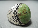 Signed Vintage Navajo Native American Gaspeite Sterling Silver Ring Old-Nativo Arts