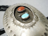 Superb Vintage Native American Navajo Turquoise Sterling Silver Bolo Tie Old-Nativo Arts