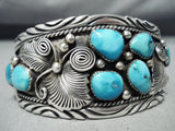 Huge Vintage Native American Navajo Carico Lake Turquoise Sterling Silver Bracelet-Nativo Arts