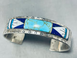 Rare Turquoise Vintage Native American Navajo Sterling Silver Lapis Inlay Bracelet-Nativo Arts