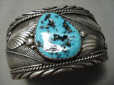 Huge And Detailed!! Vintage Native American Navajo Turquoise Sterling Silver Leaf Bracelet Old-Nativo Arts