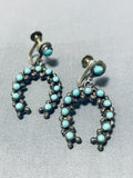 Early Turquoise Horseshoe Vintage Native American Zuni Sterling Silver Earrings-Nativo Arts