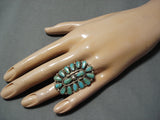 Marvelous Native American Navajo Royston Turquoise Cluster Sterling Silver Ring-Nativo Arts