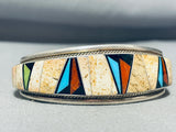 Douglas Signed Vintage Native American Navajo Turquoise Inlay Sterling Silver Inlay Bracelet-Nativo Arts