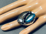 Huge Authentic Bear Native American Navajo Blue Turquoise Sterling Silver Heavy Ring-Nativo Arts
