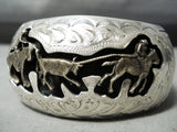 Detailed Al Payton Vintage Native American Navajo Sterling Silver Gold Horse Bracelet-Nativo Arts