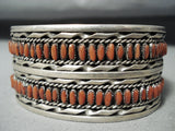 Rare Signed Double Row Vintage Native American Zuni Coral Sterling Silver Bracelet-Nativo Arts