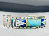 Rare Turquoise Vintage Native American Navajo Sterling Silver Lapis Inlay Bracelet-Nativo Arts