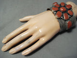 One Of The Biggest Chunkiest Native American Navajo Coral Sterling Silver Bracelet-Nativo Arts
