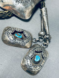 Unbelievable Vintage Native American Navajo Kingman Turquoise Sterling Silver Shadowbox Bolo-Nativo Arts