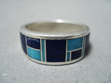 Eyecatching Vintage Native American Navajo Turquoise Lapis Inlay Sterling Silver Ring Old-Nativo Arts