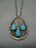 Vintage Native American Navajo Necklace Sterling Silver Blue Turquoise Turquoise Old-Nativo Arts
