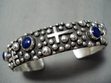 Important Native American Navajo Douglas Lapis Sterling Silver Cross Bracelet Cuff-Nativo Arts