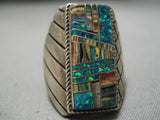 Breathtaking Vintage Native American Navajo Shell Inlay Opal Sterling Silver Ring-Nativo Arts