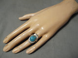 Important Vintage Zuni Native American Spider Turquoise Sterling Silver Ring Old-Nativo Arts