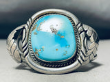 Signed Vintage Native American Navajo Big Turquoise Sterling Silver Leaf Bracelet-Nativo Arts