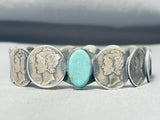 Sensational Native American Navajo Signed Royston Turquoise 14 Mercury Silver Dimes Bangle-Nativo Arts