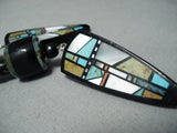 Native American Biggest Best Vintage Santo Domingo Turquoise Inlay Sterling Silver Bolo Tie-Nativo Arts