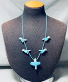 Native American One Of Best Vintage Navajo Carved Turquoise Bird Sterling Silver Fetish Necklace-Nativo Arts