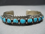 Detailed!! Vintage Native American Navajo Blue Turquoise Sterling Silver Wave Bracelet Old-Nativo Arts
