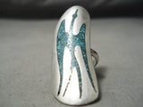 So Artistic Vintage Native American Navajo Long Bird Turquoise Sterling Silver Native Ring Old-Nativo Arts