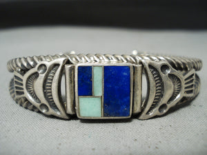 One Of Best Vintage Native American Navajo Ray Tracey Turquoise Coil Sterling Silver Bracelet-Nativo Arts