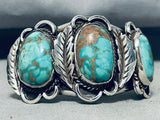 Quality Vintage Native American Navajo Royston Turquoise Sterling Silver Leaf Bracelet-Nativo Arts