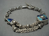 Important Vintage Native American Navajo Ray Tracy Charm Sterling Silver Turquoise Bracelet-Nativo Arts