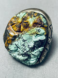 Native American The Most Intricately Hand Carved Lizard Turquoise Sterling Silver Ring-Nativo Arts