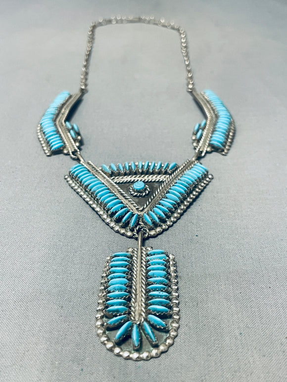 Native American One Of The Most Unique Vintage Zuni Turquoise Sterling Silver Necklace Old-Nativo Arts