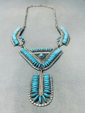 Native American One Of The Most Unique Vintage Zuni Turquoise Sterling Silver Necklace Old-Nativo Arts
