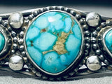 Mesmerizing Native American Navajo Signed Carico Lake Turquoise Sterling Silver Bracelet-Nativo Arts