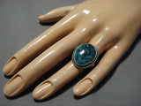 Native American Important Jeanette Dale Sterling Silver Oval Turquoise Ring-Nativo Arts