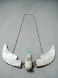 Huge Flapping Wings Vintage Native American Navajo Turquoise Sterling Silver Eagle Necklace-Nativo Arts