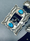 Magnificent Vintage Native American Navajo Kingman Turquoise Sterling Silver Concho Belt-Nativo Arts