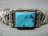Stunning Vintage Native American Navajo Squared Turquoise Sterling Silver Bracelet Old-Nativo Arts