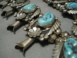 300 Gram Vintage Native American Navajo Turquoise Sterling Silver Squash Blossom Necklace Old-Nativo Arts