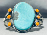 Colossal Native American Navajo Signed 8 Turquoise Orange Spiny Sterling Silver Bracelet-Nativo Arts