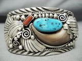 Authentic Bear Native American Navajo Turquoise Coral Sterling Silver Ted Joe Bracelet-Nativo Arts