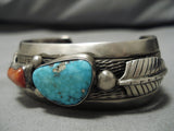 Museum Vintage Native American Navajo Carico Lake Turquoise Coral Sterling Silver Bracelet Old-Nativo Arts
