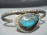 Wonderful Vintage Native American Navajo Pilot Mountain Turquoise Sterling Silver Bracelet Old-Nativo Arts