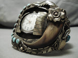 The Biggest And Best Vintage Native American Navajo Turquoise Sterling Silver Watch Bracelet Old-Nativo Arts