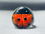 Tremendous Ben Begaye (d) Native American Navajo Spiny Oyster Sterling Silver Ladybug Ring-Nativo Arts